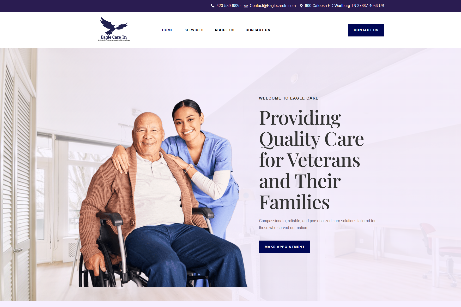 Eagle Care TN website - Professional home care web design for veteran-focused services