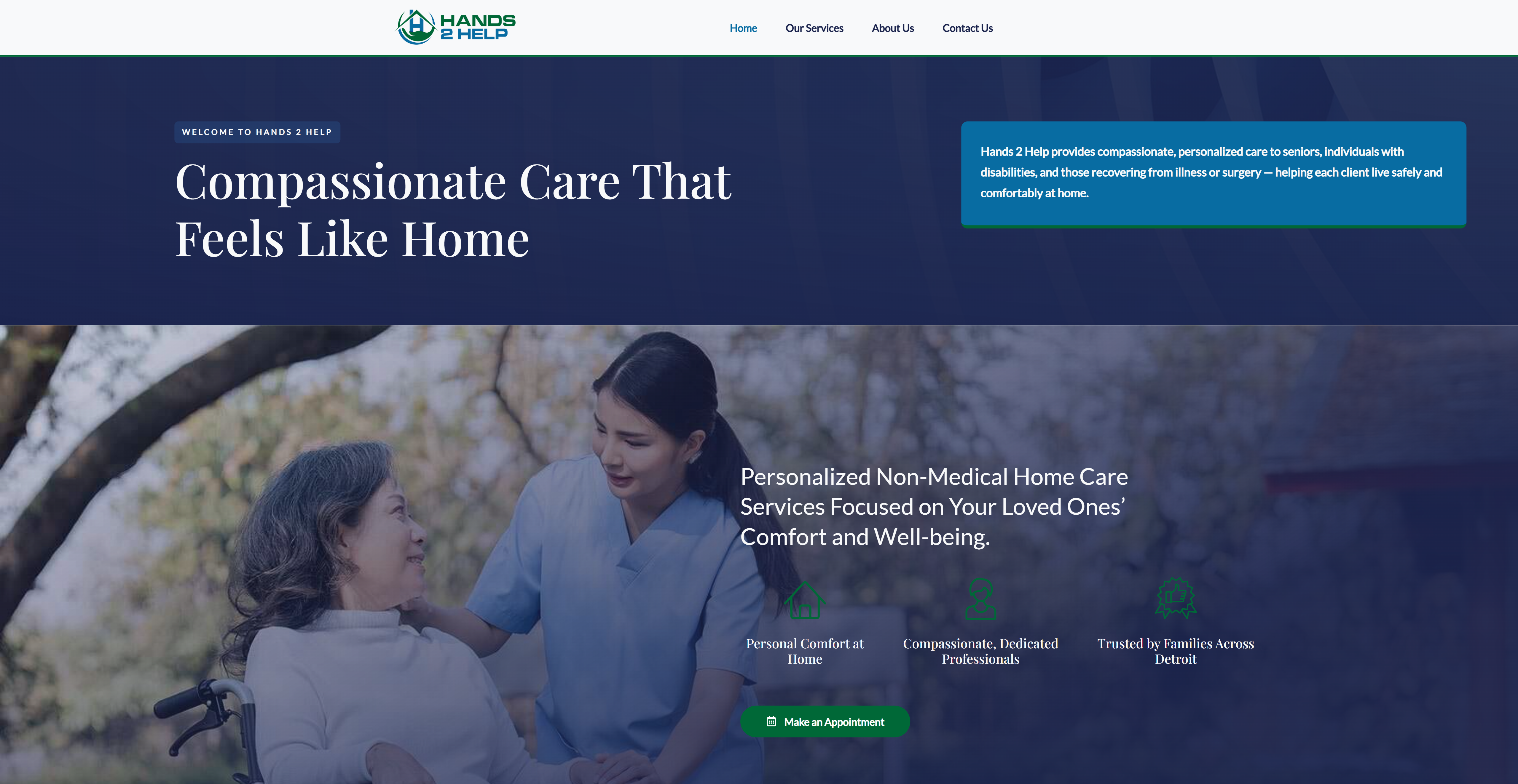 Hands 2 Help website - Responsive home care agency web design
