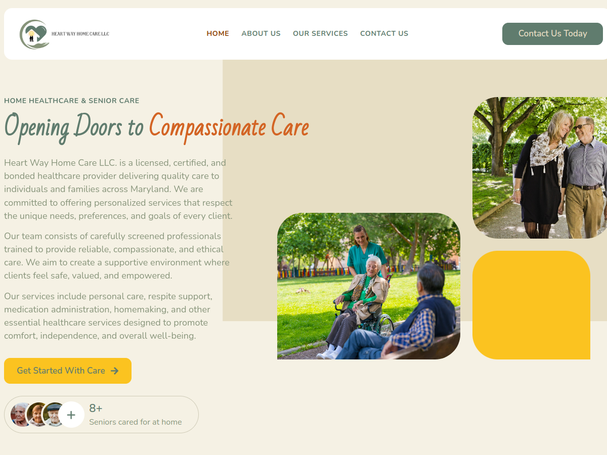 Heart Way Home Care website - Home healthcare and senior care services